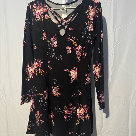 Mudd Black Long Sleeve Floral Dress Size M - Picture 1 of 6